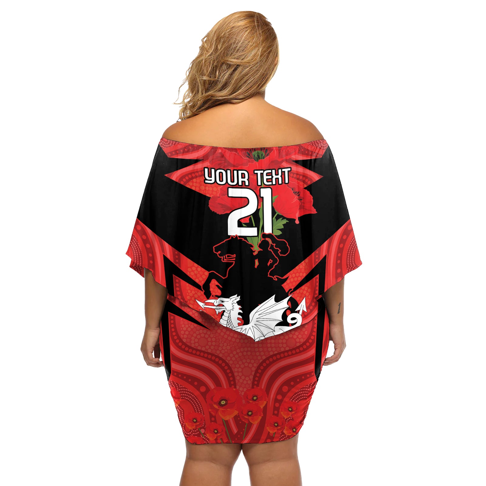 Custom Dragons Rugby ANZAC Off Shoulder Short Dress Gallipoli Soldier With Aboriginal Art