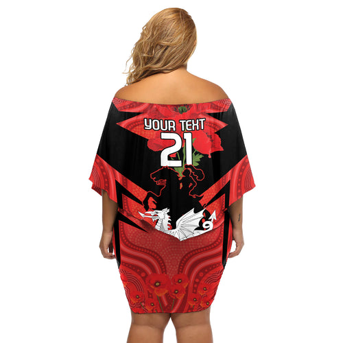 Custom Dragons Rugby ANZAC Off Shoulder Short Dress Gallipoli Soldier With Aboriginal Art