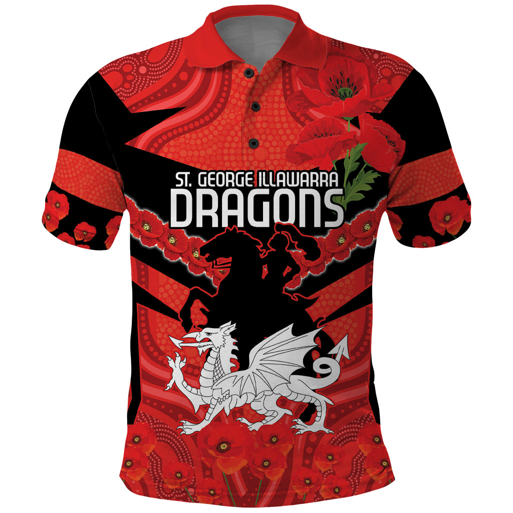 Custom Dragons Rugby ANZAC Polo Shirt Gallipoli Soldier With Aboriginal Art
