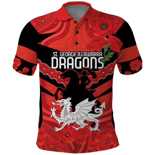 Custom Dragons Rugby ANZAC Polo Shirt Gallipoli Soldier With Aboriginal Art