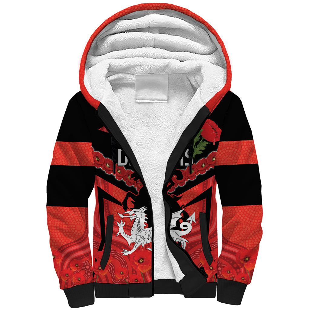 Custom Dragons Rugby ANZAC Sherpa Hoodie Gallipoli Soldier With Aboriginal Art