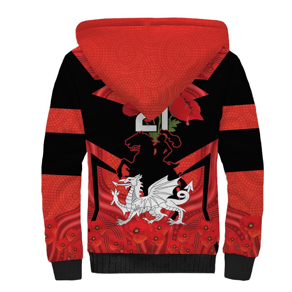 Custom Dragons Rugby ANZAC Sherpa Hoodie Gallipoli Soldier With Aboriginal Art