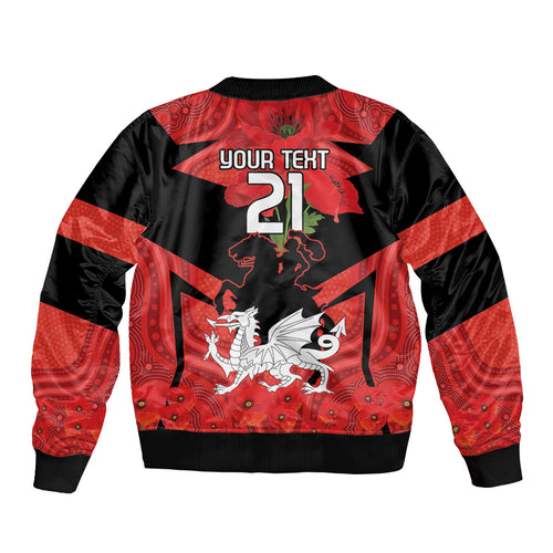 Custom Dragons Rugby ANZAC Sleeve Zip Bomber Jacket Gallipoli Soldier With Aboriginal Art