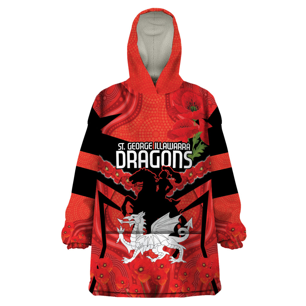 Custom Dragons Rugby ANZAC Wearable Blanket Hoodie Gallipoli Soldier With Aboriginal Art