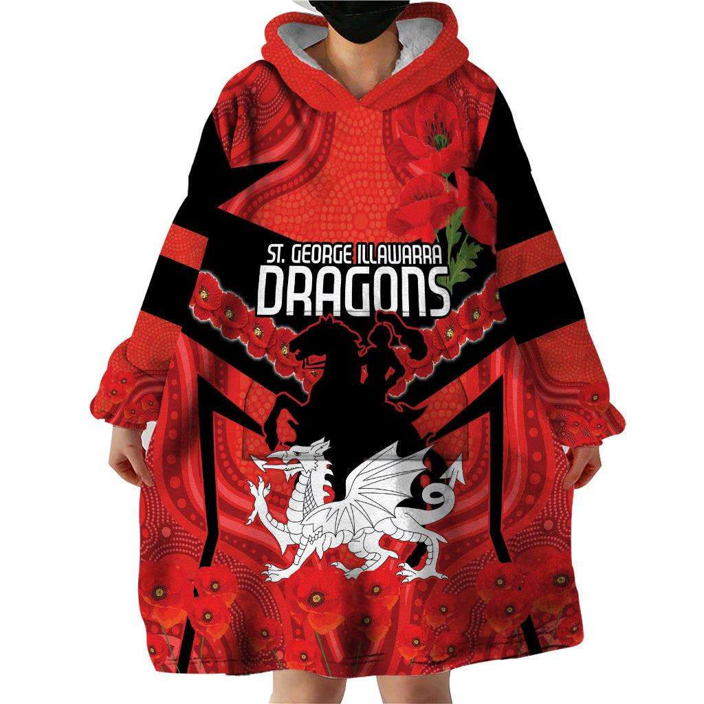 Custom Dragons Rugby ANZAC Wearable Blanket Hoodie Gallipoli Soldier With Aboriginal Art