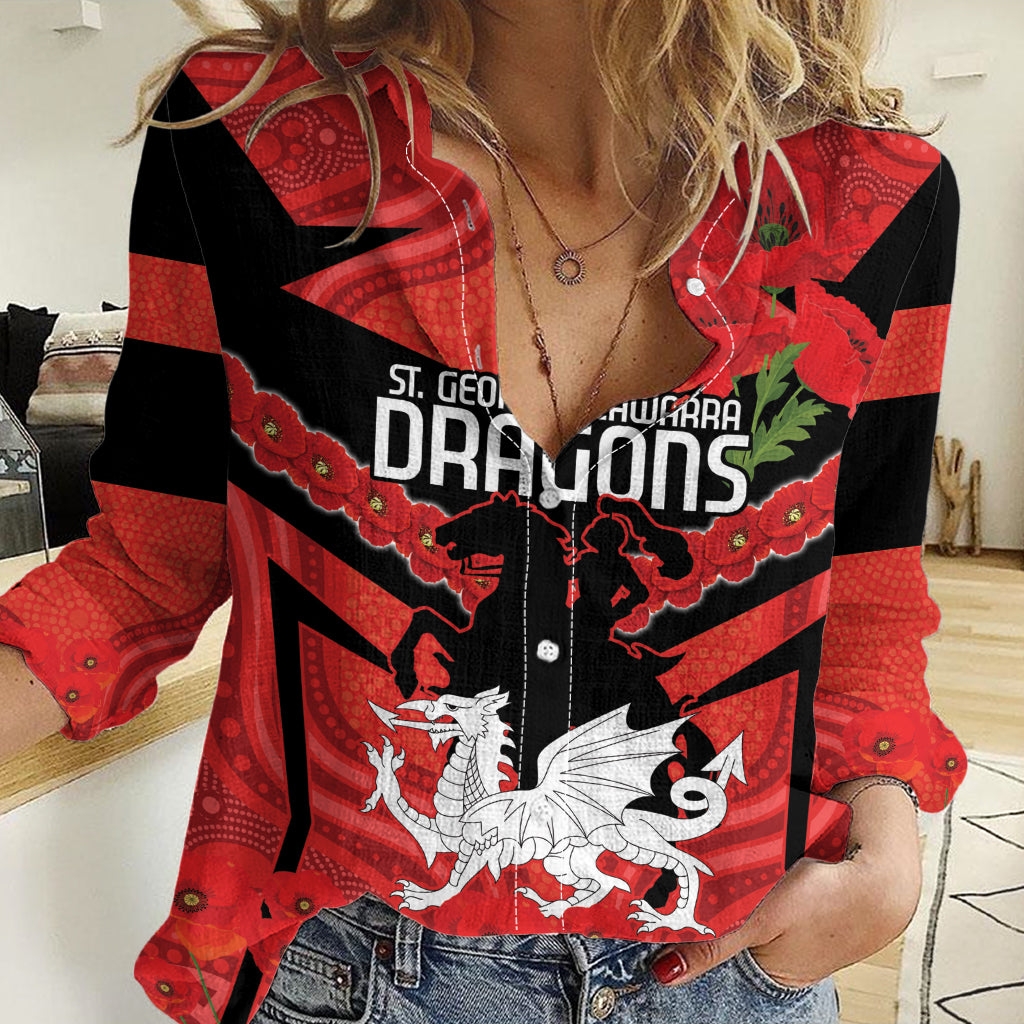 Custom Dragons Rugby ANZAC Women Casual Shirt Gallipoli Soldier With Aboriginal Art