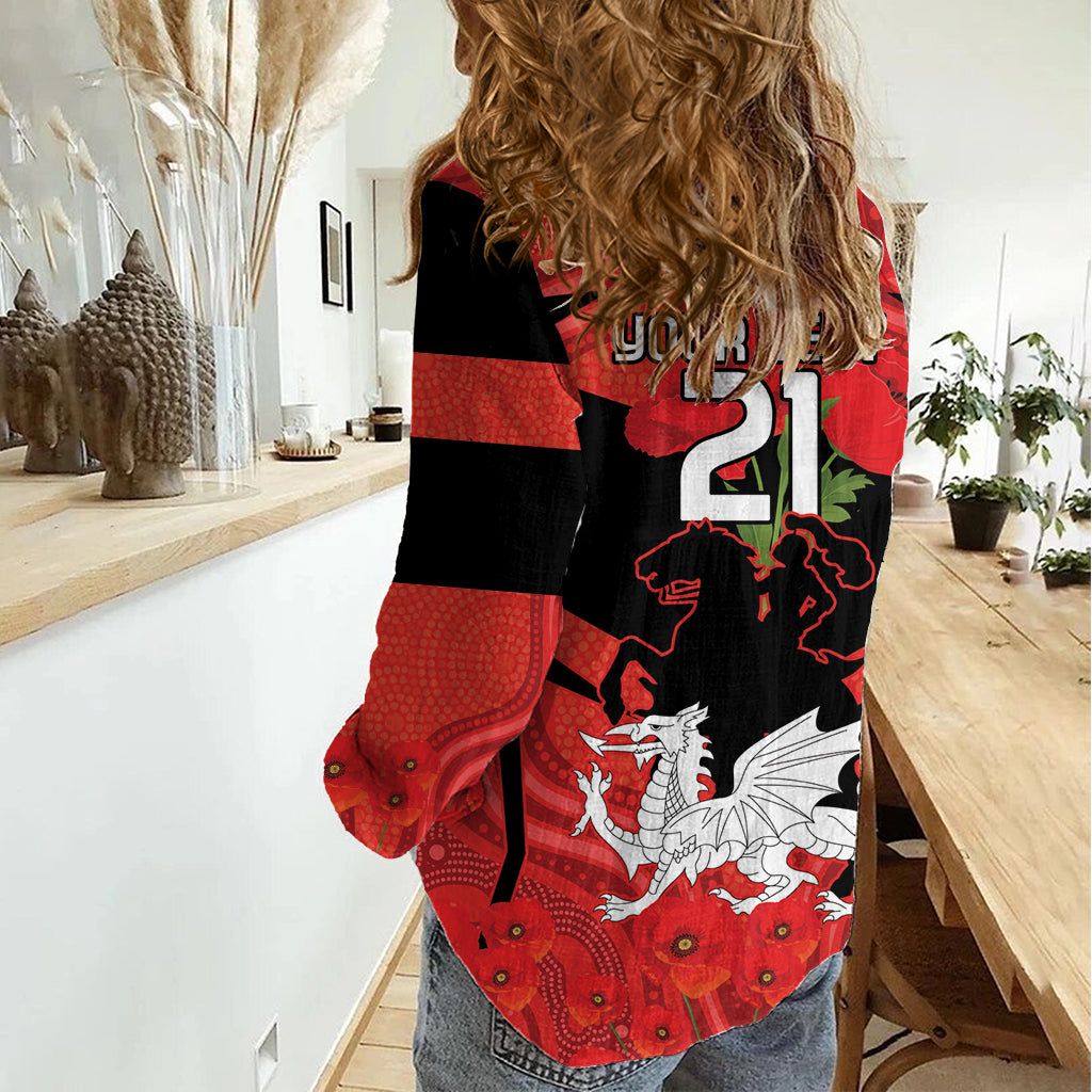 Custom Dragons Rugby ANZAC Women Casual Shirt Gallipoli Soldier With Aboriginal Art