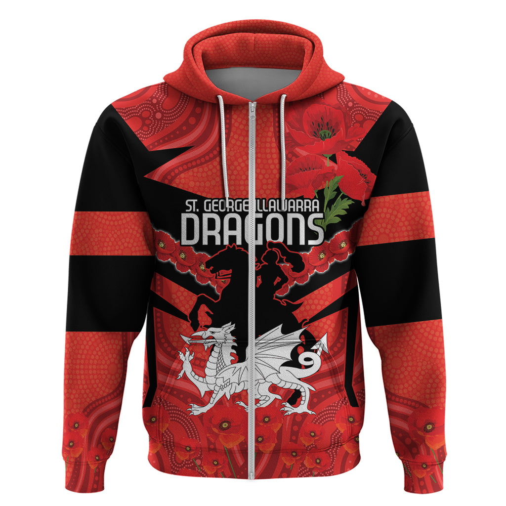 Custom Dragons Rugby ANZAC Zip Hoodie Gallipoli Soldier With Aboriginal Art