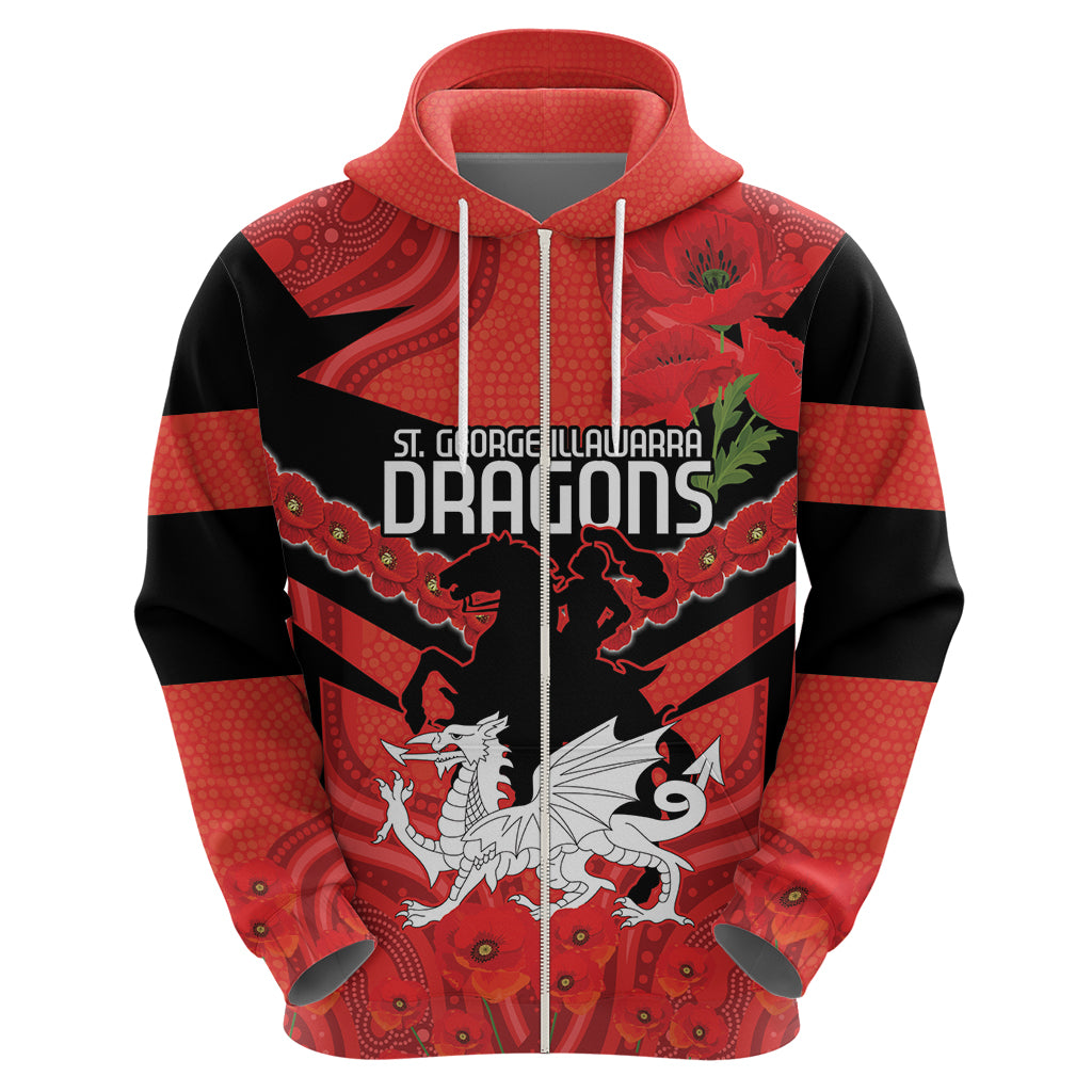 Custom Dragons Rugby ANZAC Zip Hoodie Gallipoli Soldier With Aboriginal Art