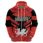 Custom Dragons Rugby ANZAC Zip Hoodie Gallipoli Soldier With Aboriginal Art