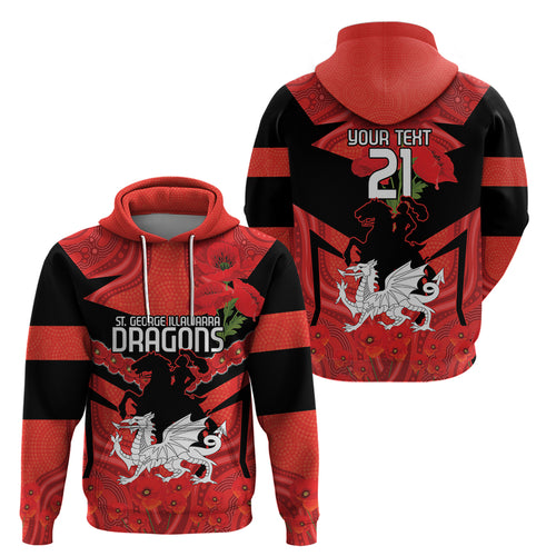 Custom Dragons Rugby ANZAC Zip Hoodie Gallipoli Soldier With Aboriginal Art