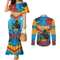 Custom GLD Titans Rugby ANZAC Couples Matching Mermaid Dress and Long Sleeve Button Shirt Gallipoli Soldier With Aboriginal Art
