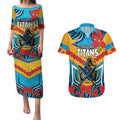 Custom GLD Titans Rugby ANZAC Couples Matching Puletasi and Hawaiian Shirt Gallipoli Soldier With Aboriginal Art