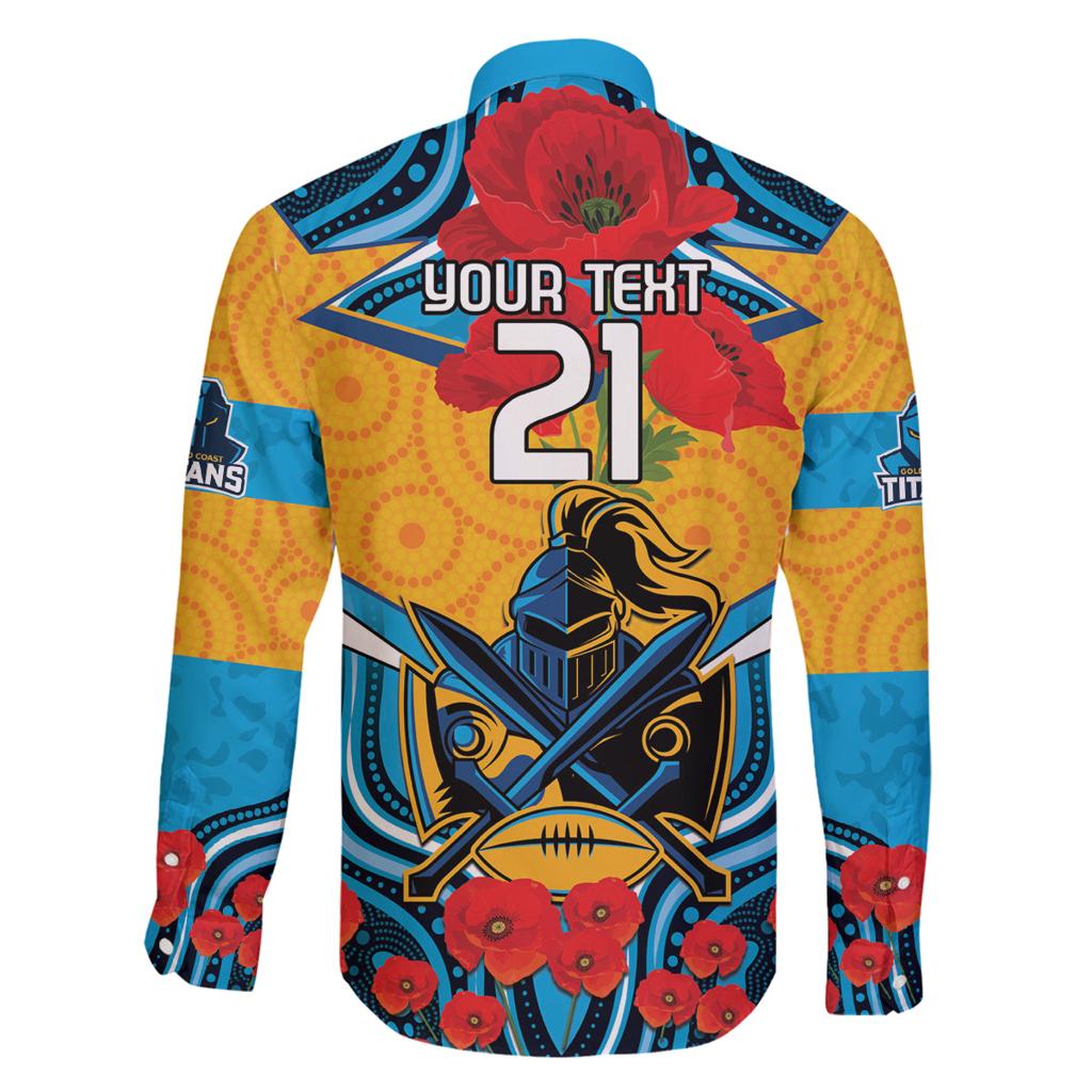 Custom GLD Titans Rugby ANZAC Family Matching Off Shoulder Short Dress and Hawaiian Shirt Gallipoli Soldier With Aboriginal Art