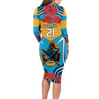Custom GLD Titans Rugby ANZAC Long Sleeve Bodycon Dress Gallipoli Soldier With Aboriginal Art