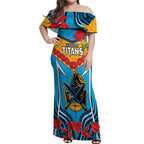 Custom GLD Titans Rugby ANZAC Off Shoulder Maxi Dress Gallipoli Soldier With Aboriginal Art