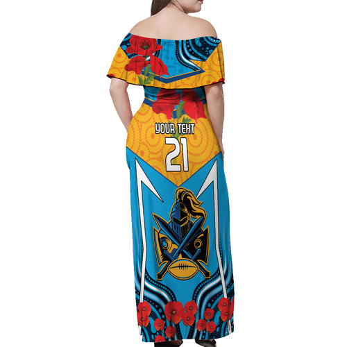 Custom GLD Titans Rugby ANZAC Off Shoulder Maxi Dress Gallipoli Soldier With Aboriginal Art