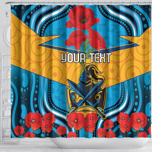 Custom GLD Titans Rugby ANZAC Shower Curtain Gallipoli Soldier With Aboriginal Art