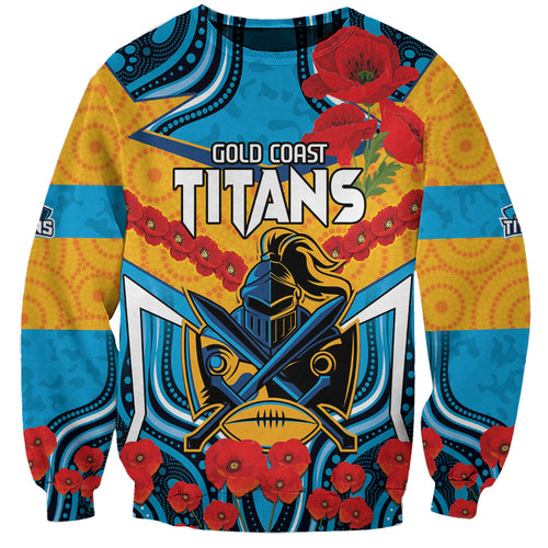 Custom GLD Titans Rugby ANZAC Sweatshirt Gallipoli Soldier With Aboriginal Art