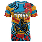 Custom GLD Titans Rugby ANZAC T Shirt Gallipoli Soldier With Aboriginal Art