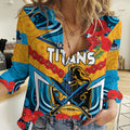 Custom GLD Titans Rugby ANZAC Women Casual Shirt Gallipoli Soldier With Aboriginal Art