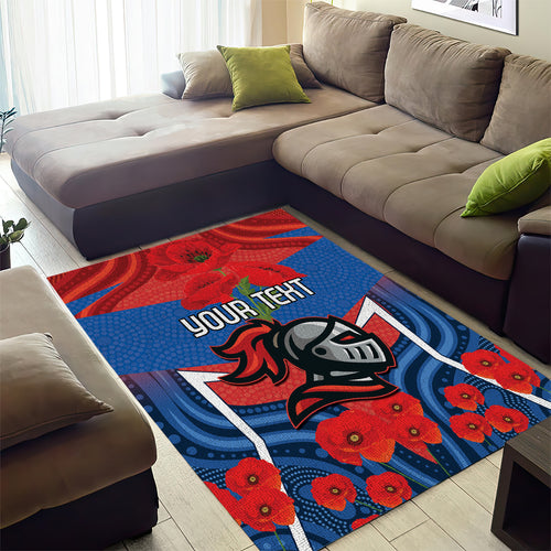 Custom Knights Rugby ANZAC Area Rug Novocastrians Gallipoli Soldier With Aboriginal Art