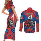 Custom Knights Rugby ANZAC Couples Matching Short Sleeve Bodycon Dress and Long Sleeve Button Shirt Novocastrians Gallipoli Soldier With Aboriginal Art