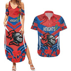 Custom Knights Rugby ANZAC Couples Matching Summer Maxi Dress and Hawaiian Shirt Novocastrians Gallipoli Soldier With Aboriginal Art
