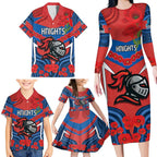 Custom Knights Rugby ANZAC Family Matching Long Sleeve Bodycon Dress and Hawaiian Shirt Novocastrians Gallipoli Soldier With Aboriginal Art