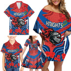 Custom Knights Rugby ANZAC Family Matching Off Shoulder Short Dress and Hawaiian Shirt Novocastrians Gallipoli Soldier With Aboriginal Art