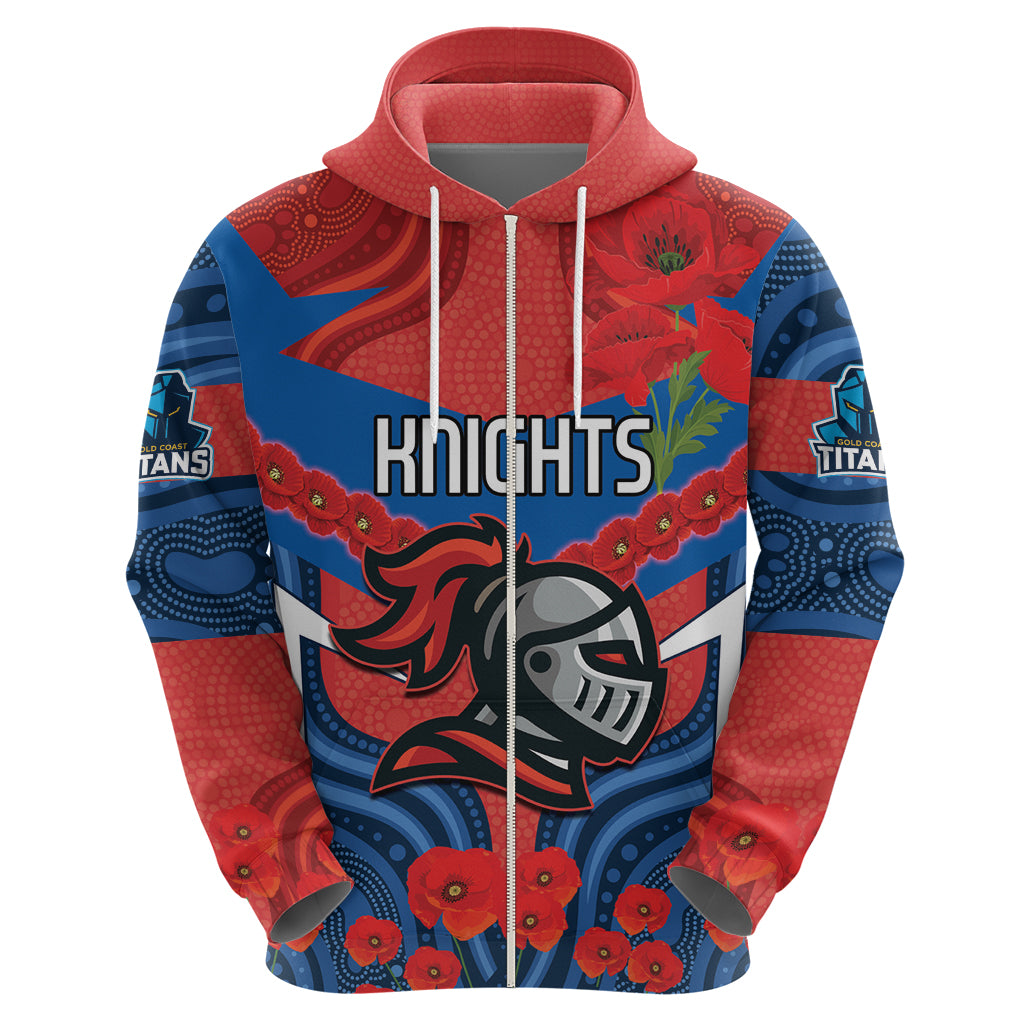 Custom Knights Rugby ANZAC Hoodie Novocastrians Gallipoli Soldier With Aboriginal Art