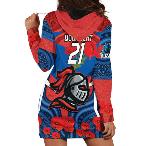 Custom Knights Rugby ANZAC Hoodie Dress Novocastrians Gallipoli Soldier With Aboriginal Art