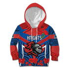 Custom Knights Rugby ANZAC Kid Hoodie Novocastrians Gallipoli Soldier With Aboriginal Art