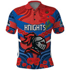 Custom Knights Rugby ANZAC Polo Shirt Novocastrians Gallipoli Soldier With Aboriginal Art