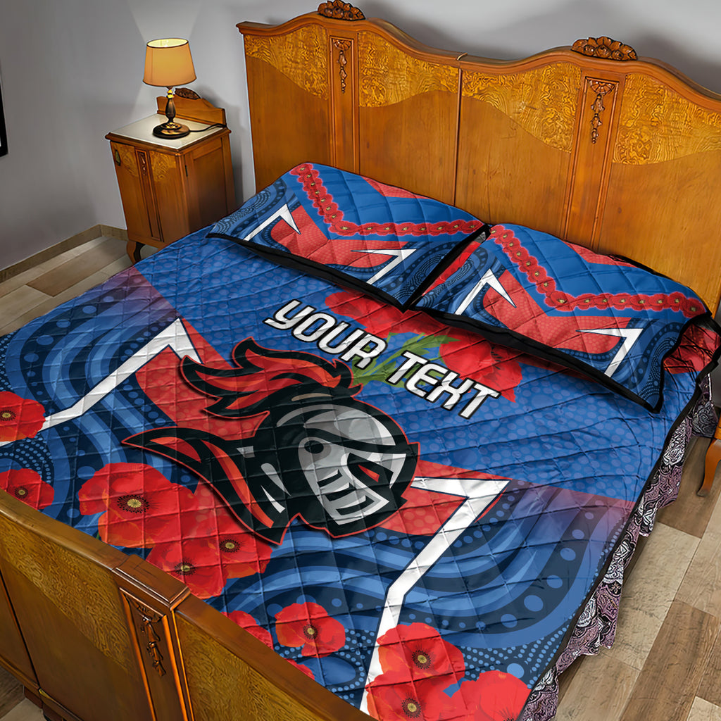 Custom Knights Rugby ANZAC Quilt Bed Set Novocastrians Gallipoli Soldier With Aboriginal Art