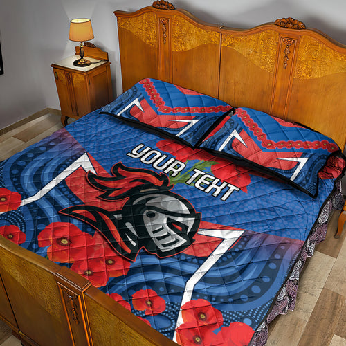 Custom Knights Rugby ANZAC Quilt Bed Set Novocastrians Gallipoli Soldier With Aboriginal Art