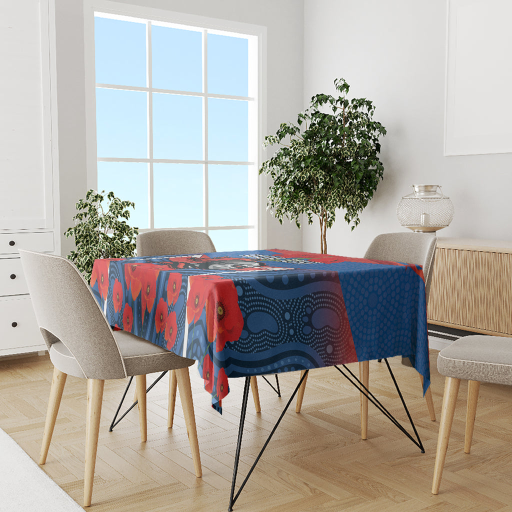 Custom Knights Rugby ANZAC Tablecloth Novocastrians Gallipoli Soldier With Aboriginal Art