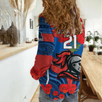 Custom Knights Rugby ANZAC Women Casual Shirt Novocastrians Gallipoli Soldier With Aboriginal Art
