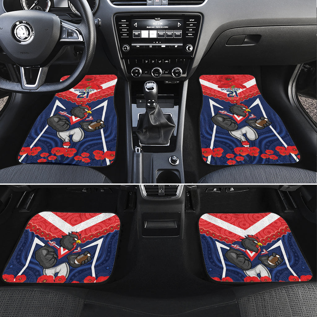 Custom Roosters Rugby ANZAC Car Mats Sydney Gallipoli Soldier With Aboriginal Art
