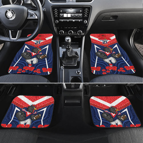 Custom Roosters Rugby ANZAC Car Mats Sydney Gallipoli Soldier With Aboriginal Art