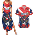 Custom Roosters Rugby ANZAC Couples Matching Summer Maxi Dress and Hawaiian Shirt Sydney Gallipoli Soldier With Aboriginal Art