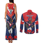 Custom Roosters Rugby ANZAC Couples Matching Tank Maxi Dress and Long Sleeve Button Shirt Sydney Gallipoli Soldier With Aboriginal Art