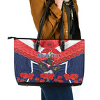 Custom Roosters Rugby ANZAC Leather Tote Bag Sydney Gallipoli Soldier With Aboriginal Art