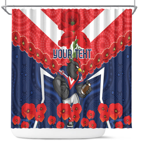 Custom Roosters Rugby ANZAC Shower Curtain Sydney Gallipoli Soldier With Aboriginal Art