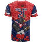 Custom Roosters Rugby ANZAC T Shirt Sydney Gallipoli Soldier With Aboriginal Art