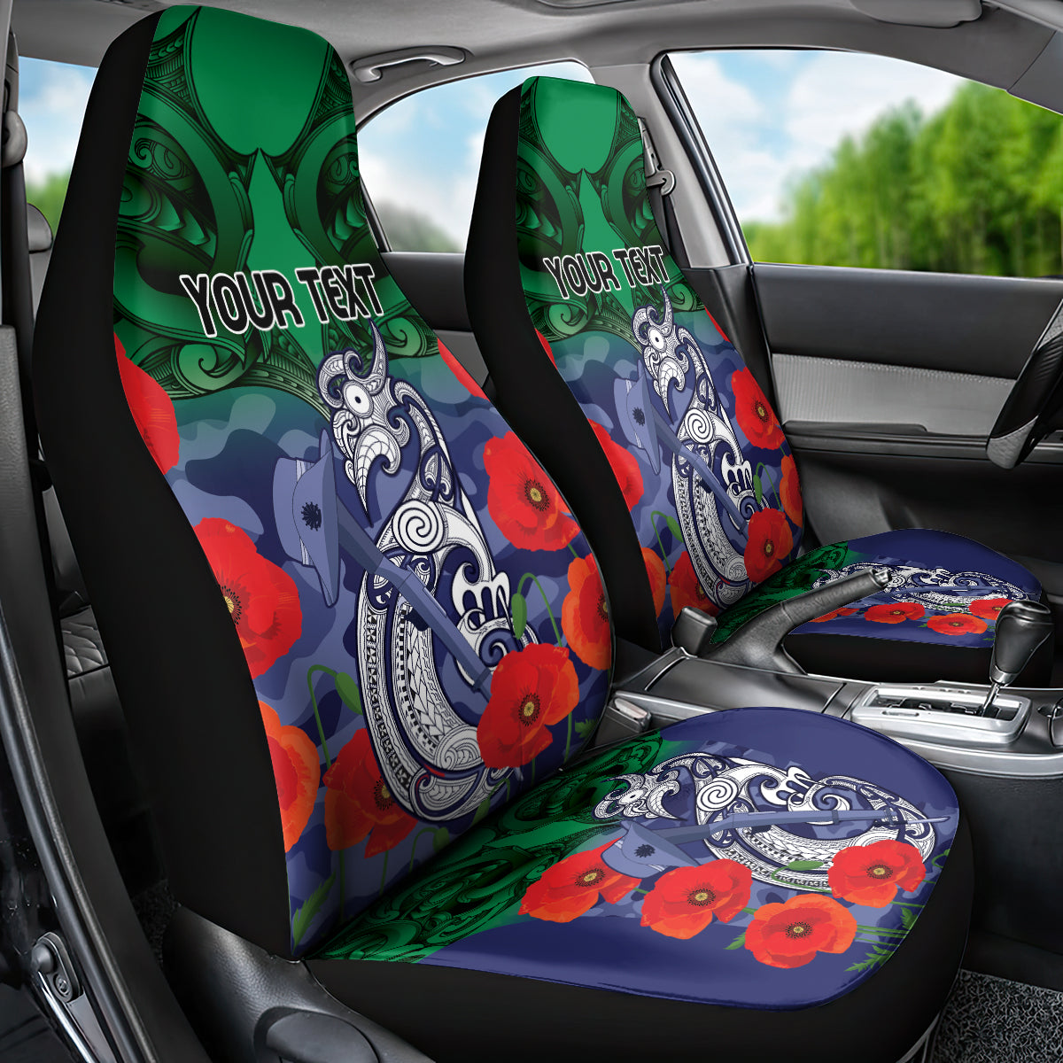 Custom Warriors Rugby ANZAC Car Seat Cover Gallipoli Soldier With Aboriginal Art