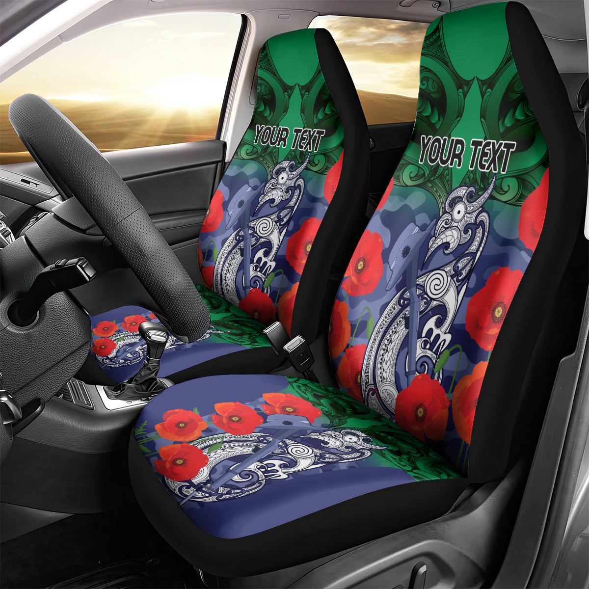Custom Warriors Rugby ANZAC Car Seat Cover Gallipoli Soldier With Aboriginal Art