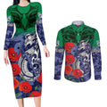 Custom Warriors Rugby ANZAC Couples Matching Long Sleeve Bodycon Dress and Long Sleeve Button Shirt Gallipoli Soldier With Aboriginal Art