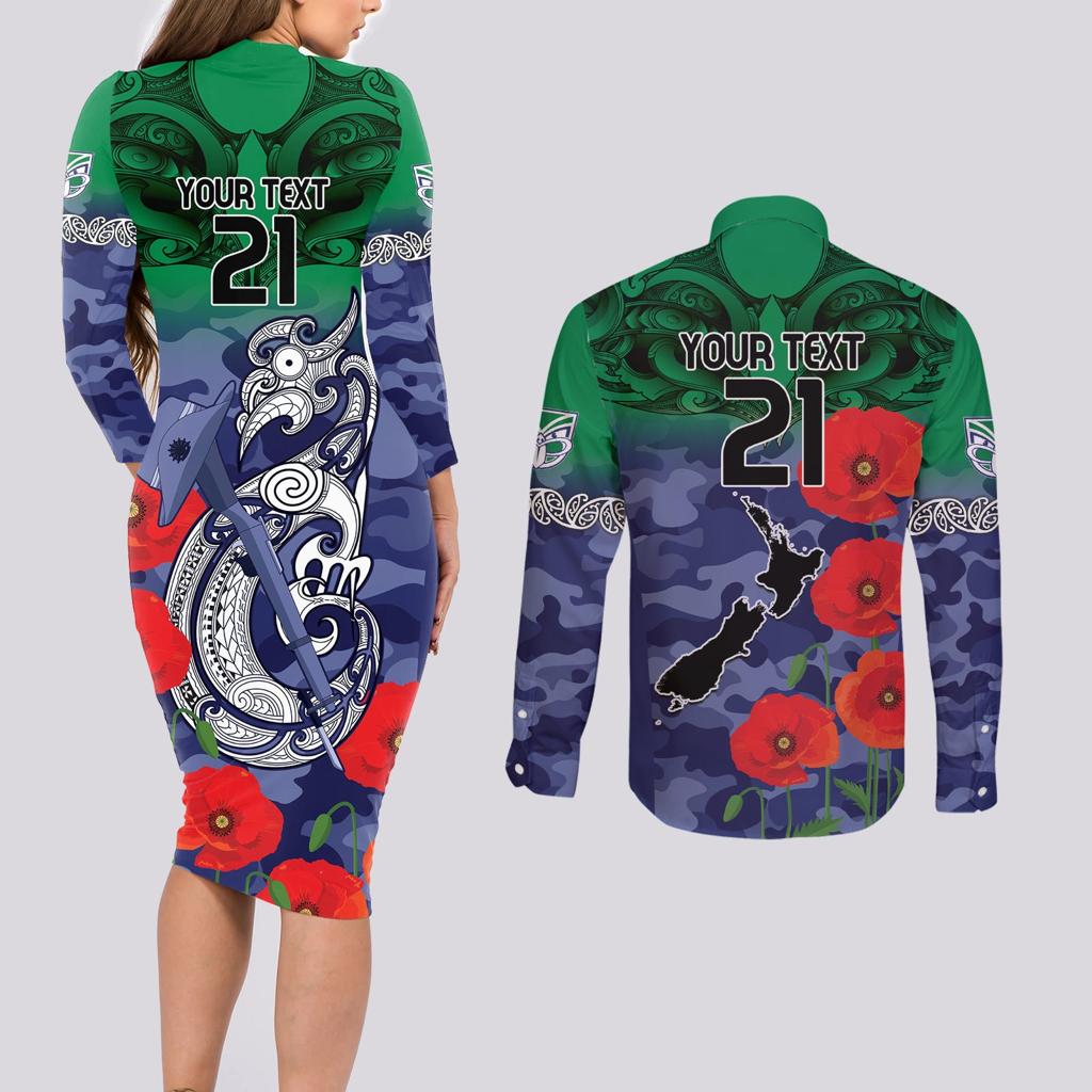 Custom Warriors Rugby ANZAC Couples Matching Long Sleeve Bodycon Dress and Long Sleeve Button Shirt Gallipoli Soldier With Aboriginal Art