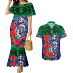 Custom Warriors Rugby ANZAC Couples Matching Mermaid Dress and Hawaiian Shirt Gallipoli Soldier With Aboriginal Art